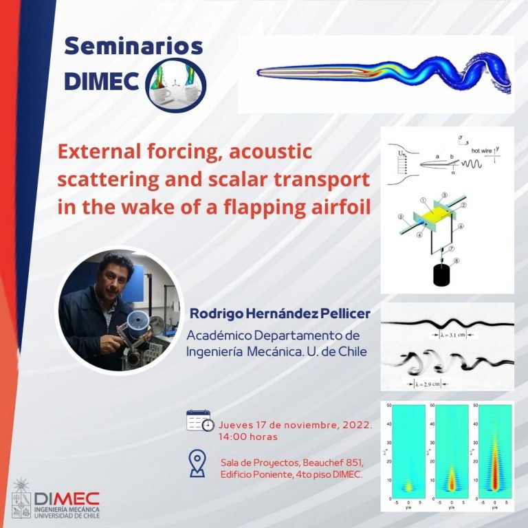 17 de noviembre,14:00 horas|SEMINARIO DIMEC: “External forcing, acoustic scattering and scalar transport in the wake of a flapping airfoil».